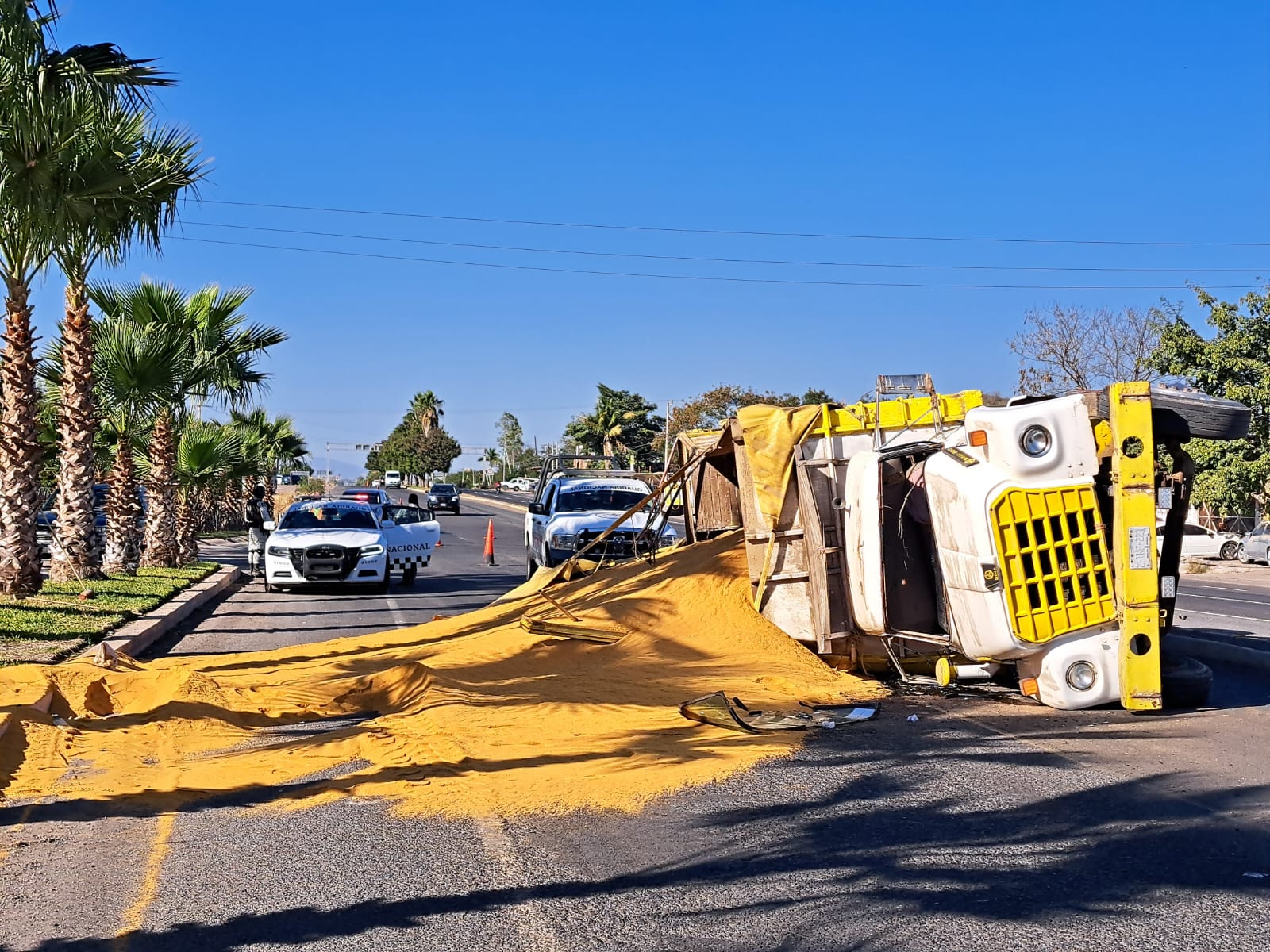 Tortón volcado sobre la carretera Internacional México 15