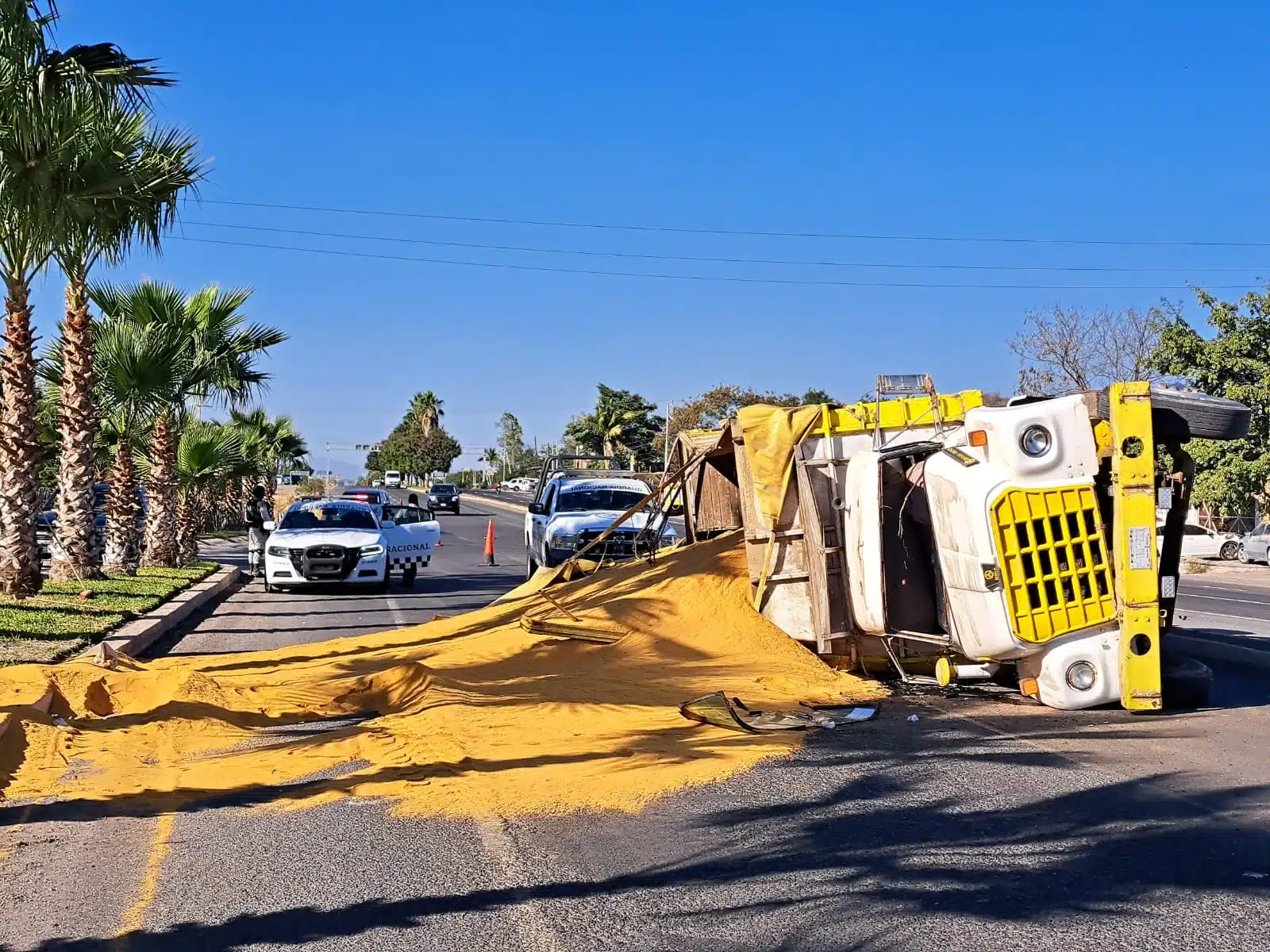 Tortón volcado sobre la carretera Internacional México 15