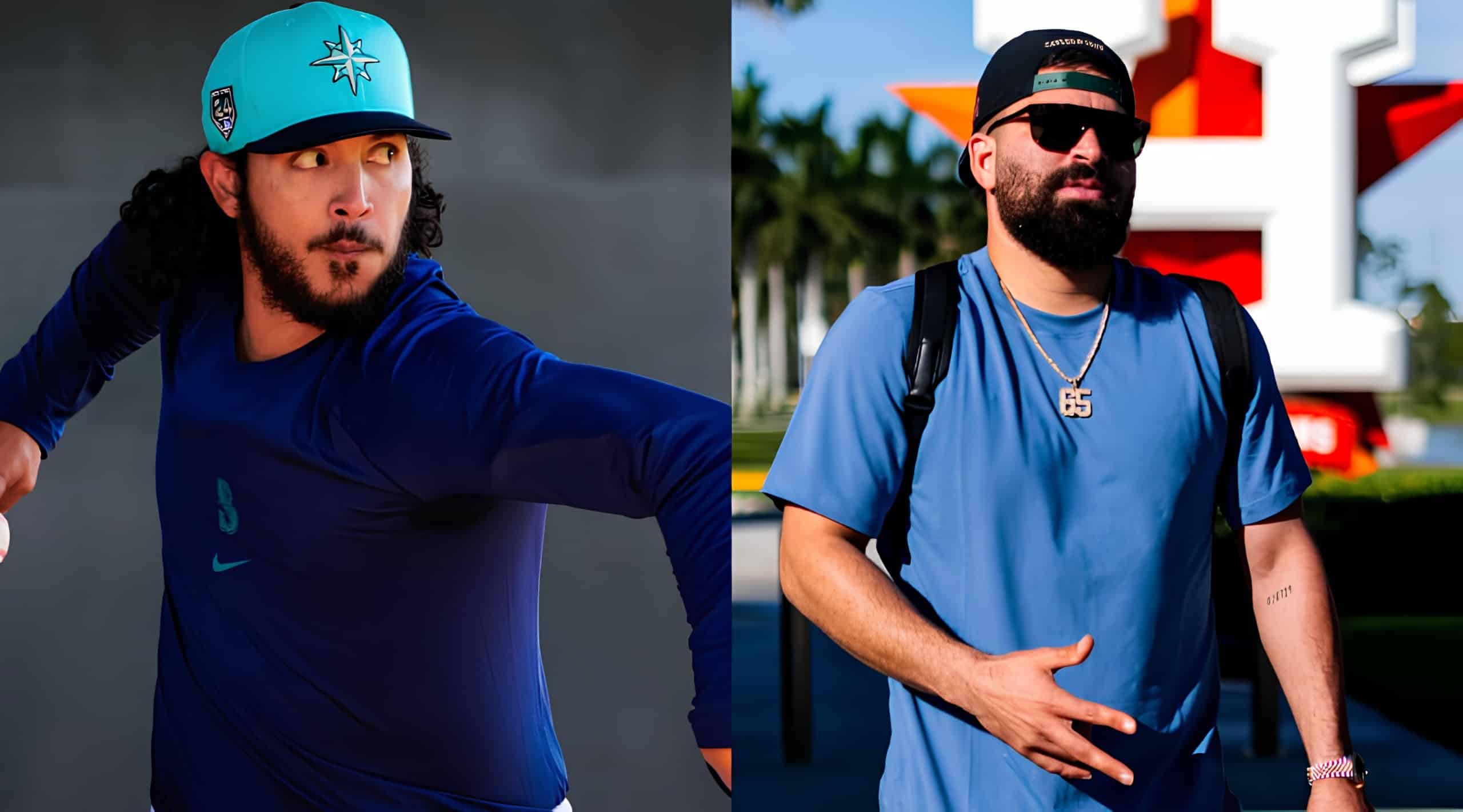 Los peloteros sinaloenses Andrés Muñoz (Marineros de Seattle) y José Urquidy (Astros de Houston)
