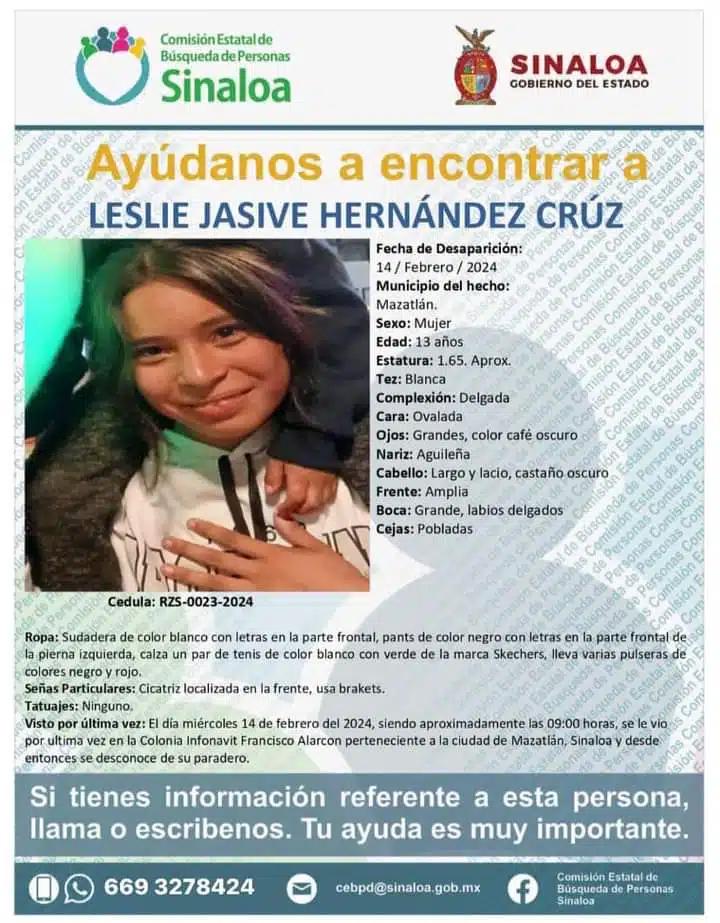Ficha de búsqueda de Leslie Jasive Hernández Cruz