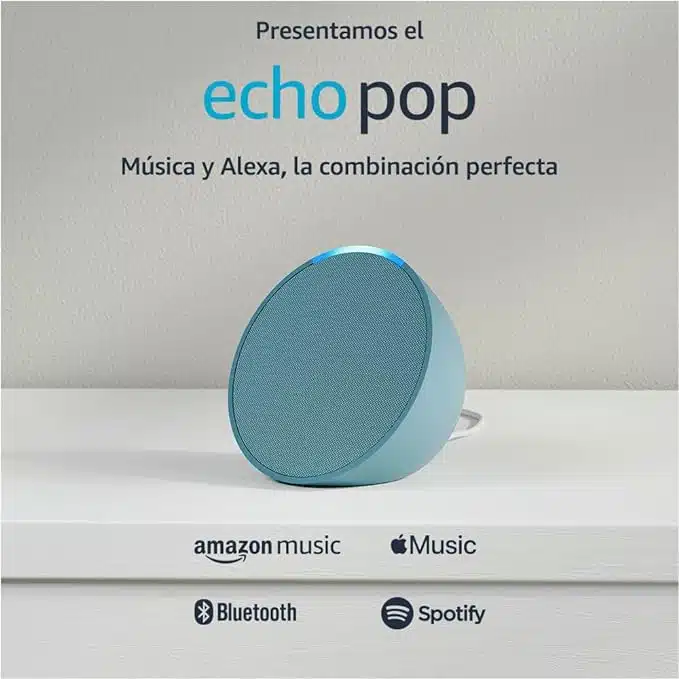 Echo Pop es compatible con Amazon music, Apple music, Spotify, Claro Música, Deezer, Spotify, iHeartRadio y más, además del bluetooth