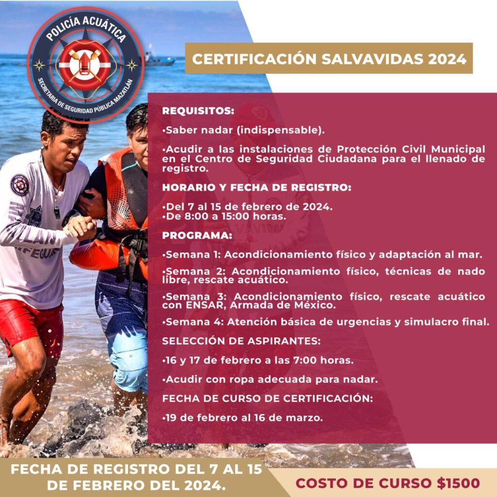 Convocatoria para la certificación de salvavidas 2024 en Mazatlán