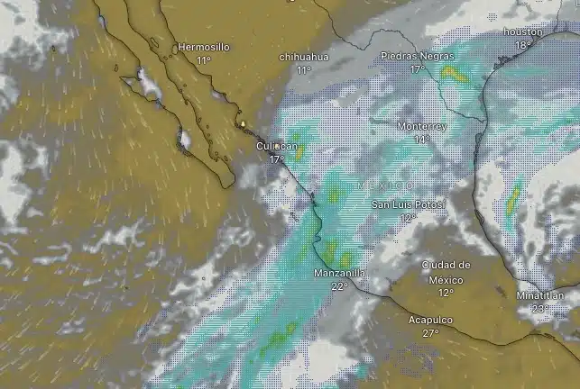Mapa en el que se muestra como podría venir el clima para Sinaloa