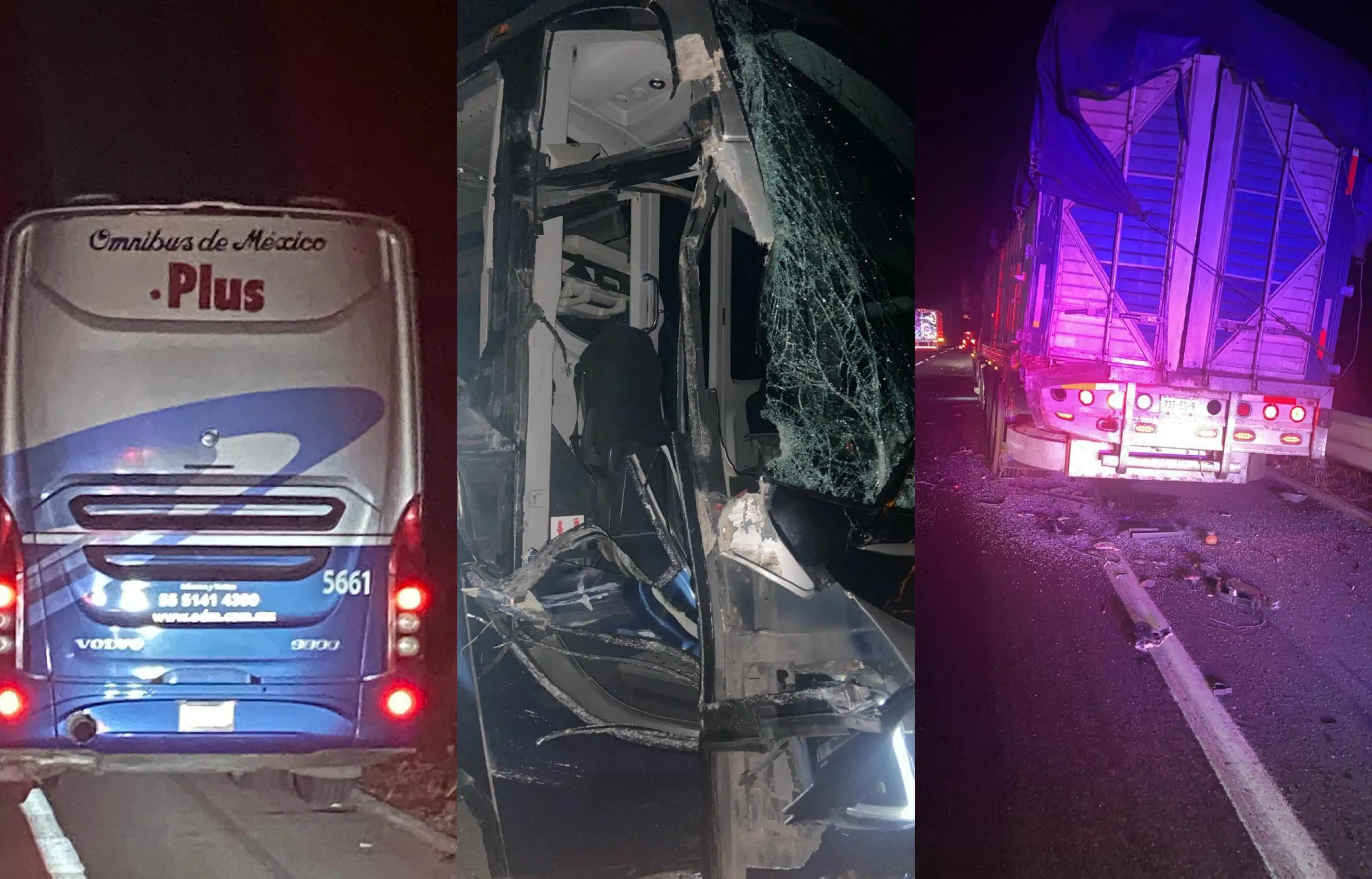 Collage accidente autobús camión Elota