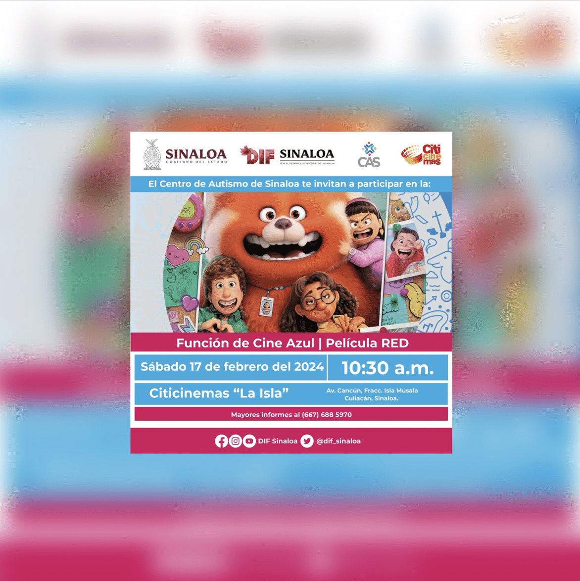 Anuncio del Cine Azul en Culiacán por parte de DIF Sinaloa