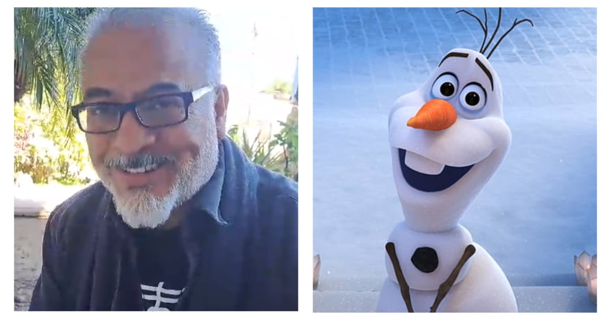 A la izquierda: David Filio, actor de doblaje. A la derecha: Olaf, personaje animado de Frozen
