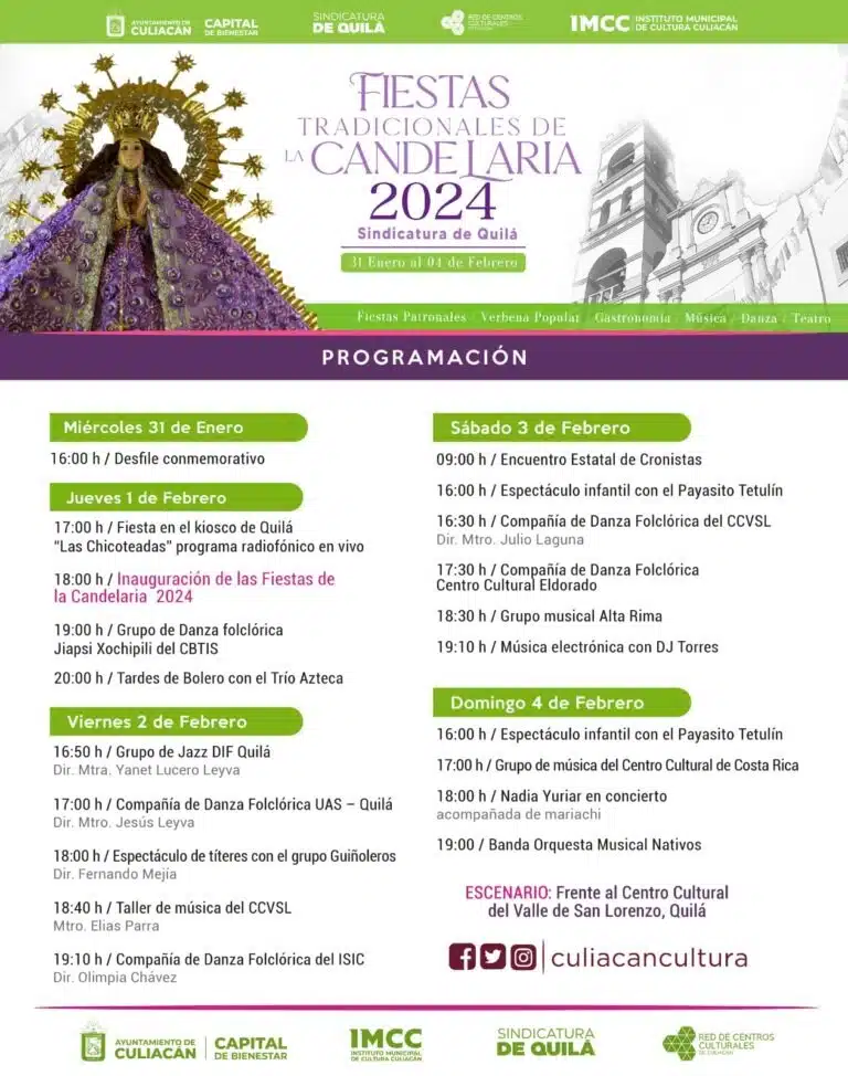 Programación de las Fiestas Tradicionales de la Candelaria 2024 en Quilá, Culiacán