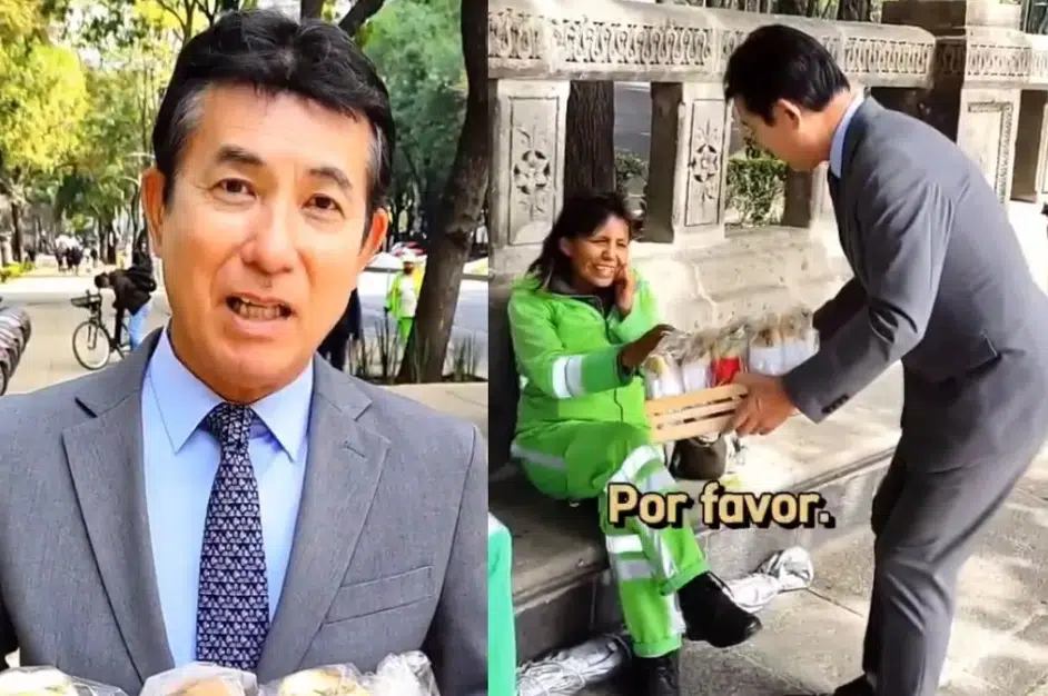 Embajador de Japón en México reparte tortas de tamal