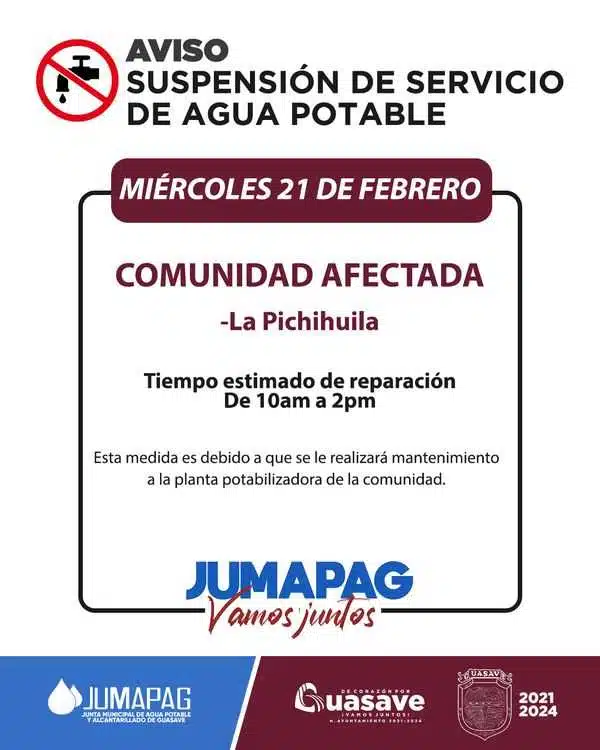 Avisos de la Junta Municipal de Agua Potable y Alcantarillados de Guasave (Jumapag).
