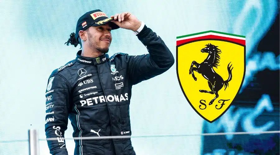 Lewis Hamilton y el escudo de Ferrari