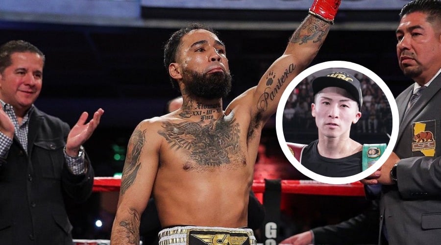Luis Nery alzando una mano y en un circulo la foto de Naoya Inoue