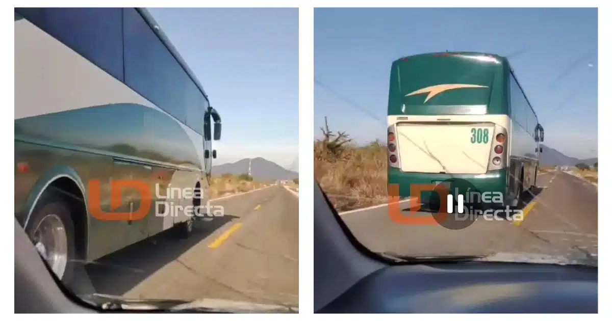 Imágenes capturadas del video donde se puede apreciar cómo el autobús rebasa con facilidad a un conductor por la carretera federal México 15