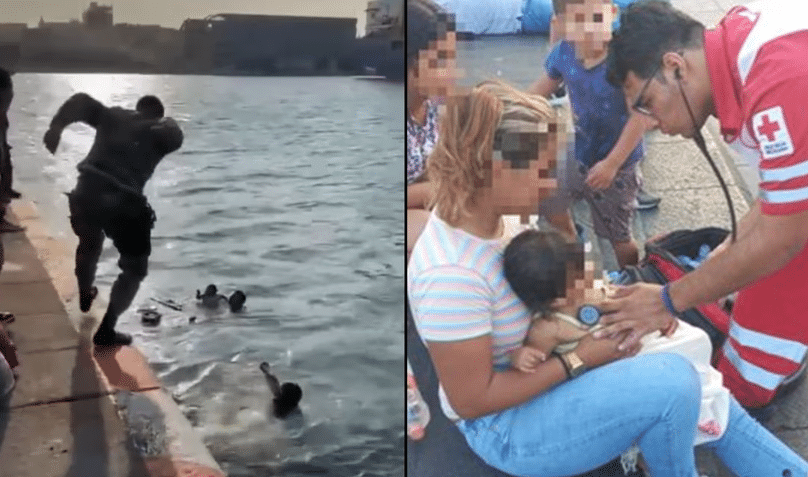 Policías rescatan que cayó al mar en Veracruz