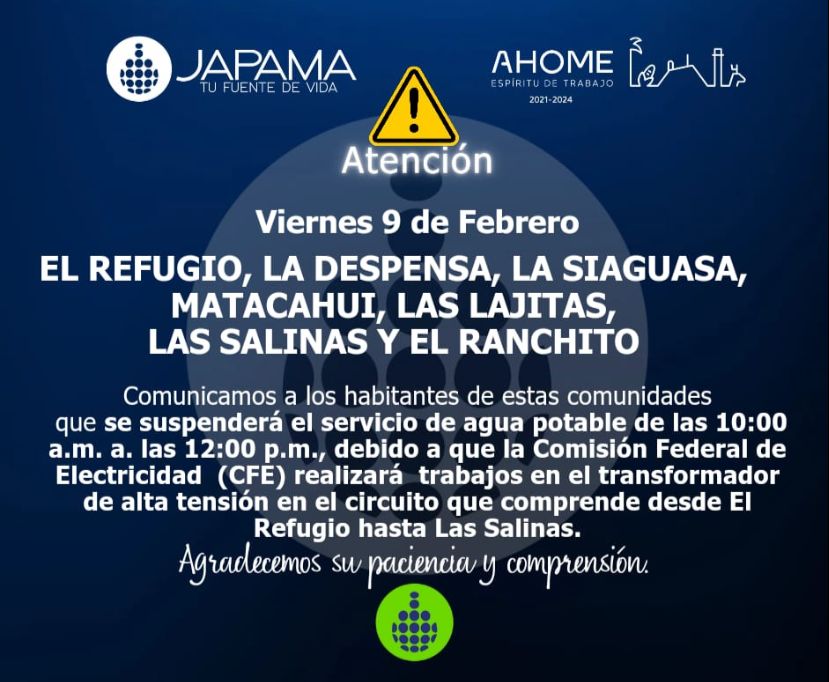 Aviso de suspensión de agua
