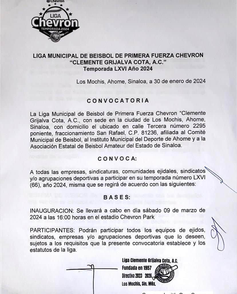 Convocatoria beisbol Clemente