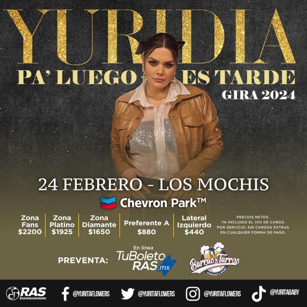Yuridia se presentará mañana en la ciudad de Los Mochis.