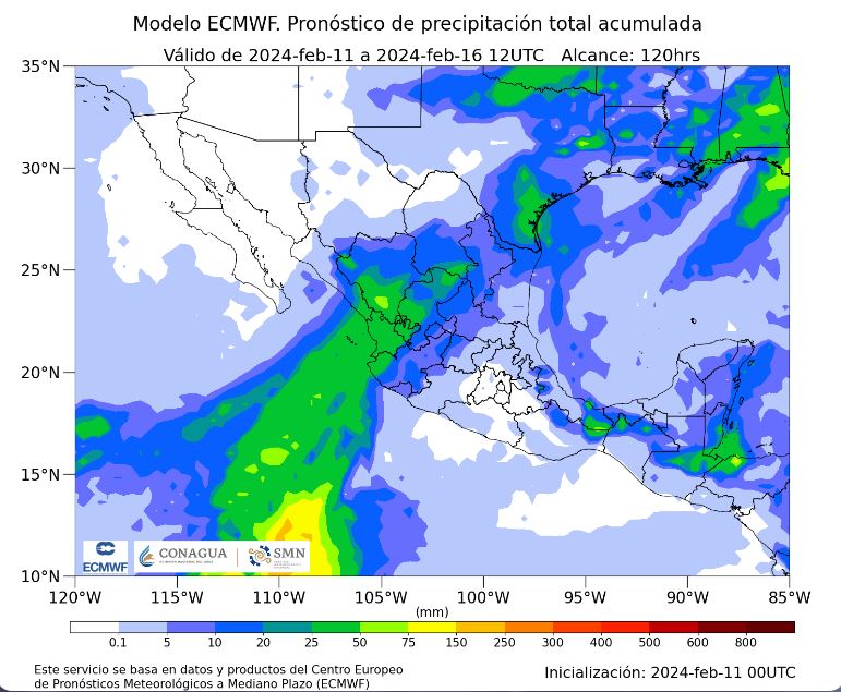 Mapa que muestra pronóstico de lluvias