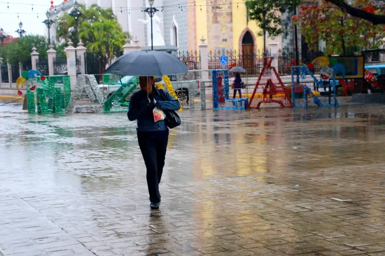 Persona con paragua por lluvia