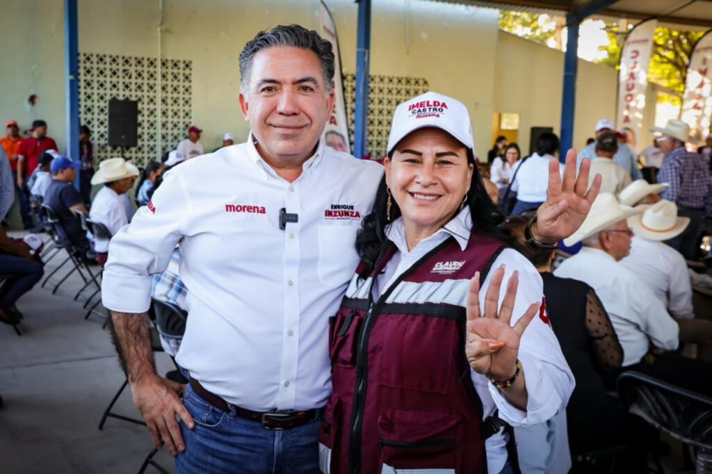 Imelda Castro y Enrique Inzunza en su recorrido por los municipios de Angostura, Juan José Ríos y Sinaloa.