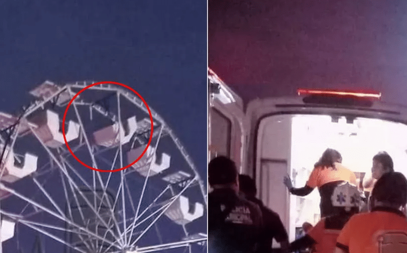 Padre he hijo resultan heridos tras caer de una rueda de la fortuna en Veracruz