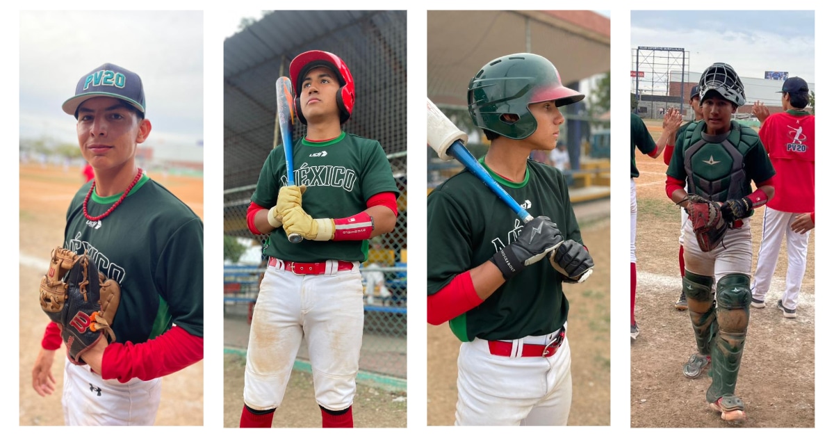 Los jóvenes mazatlecos Alex Tolosa (tercera base), Luciano Colado (receptor), Alfredo Magaña (parador en corto) y el culiacanense Édgar Melgar (lanzador)