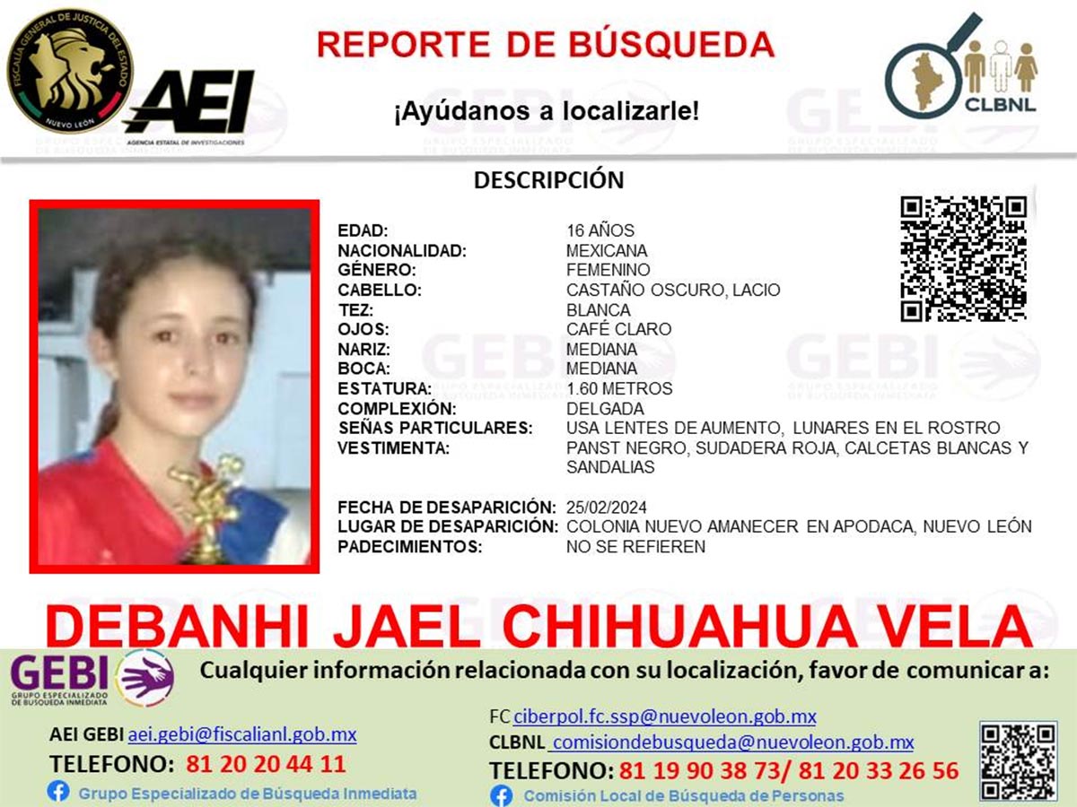Buscan a Debanhi en Nuevo León; tiene 16 años y juega futbol
