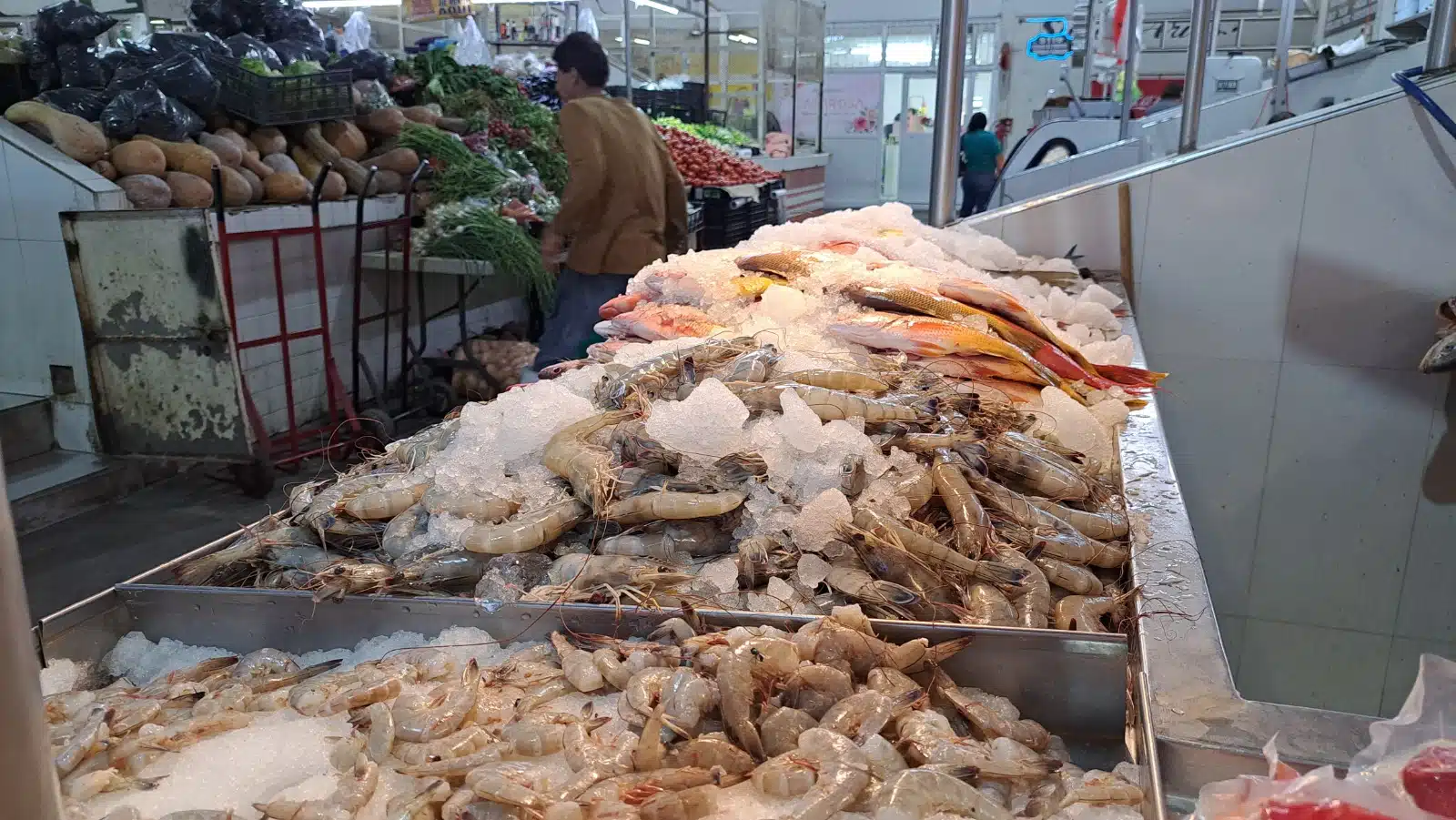 Camarón y pescado en el mercado Municipal de Guamúchil