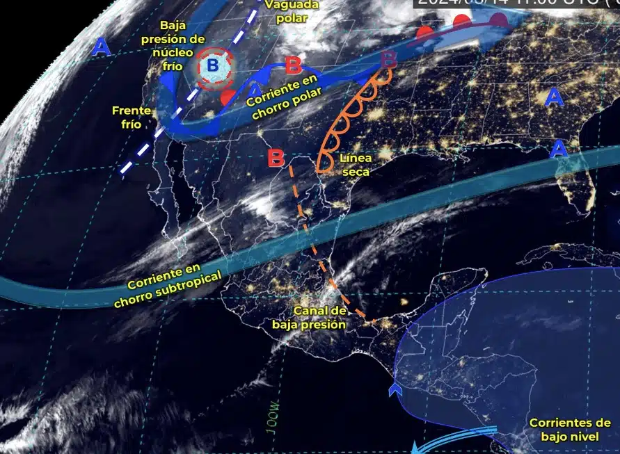 Mapa que muestra el SMN de los sistemas meteorológicos