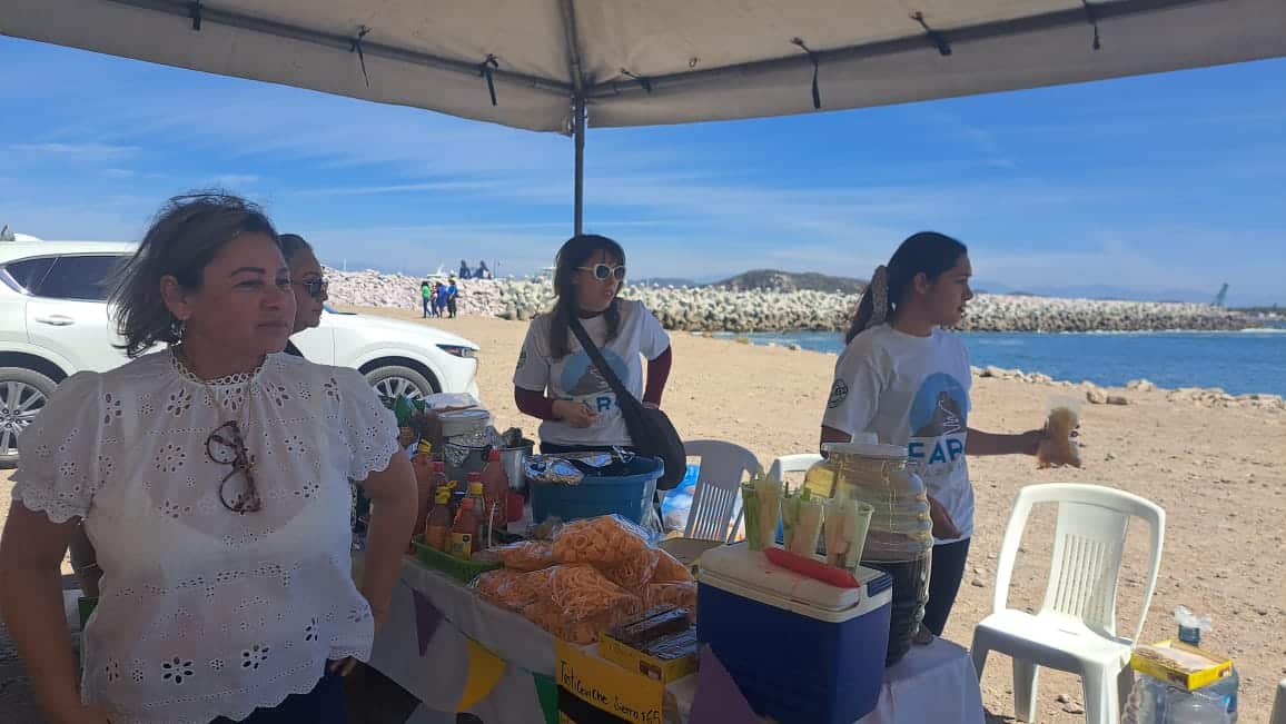 Personas en la escollera del Cerro del Crestón en la Feria de Esterilización y Adopción de gatos del faro en el Día de la Familia en Mazatlán