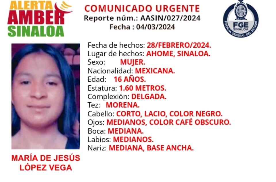 Alerta Amber María de Jesús López Vega