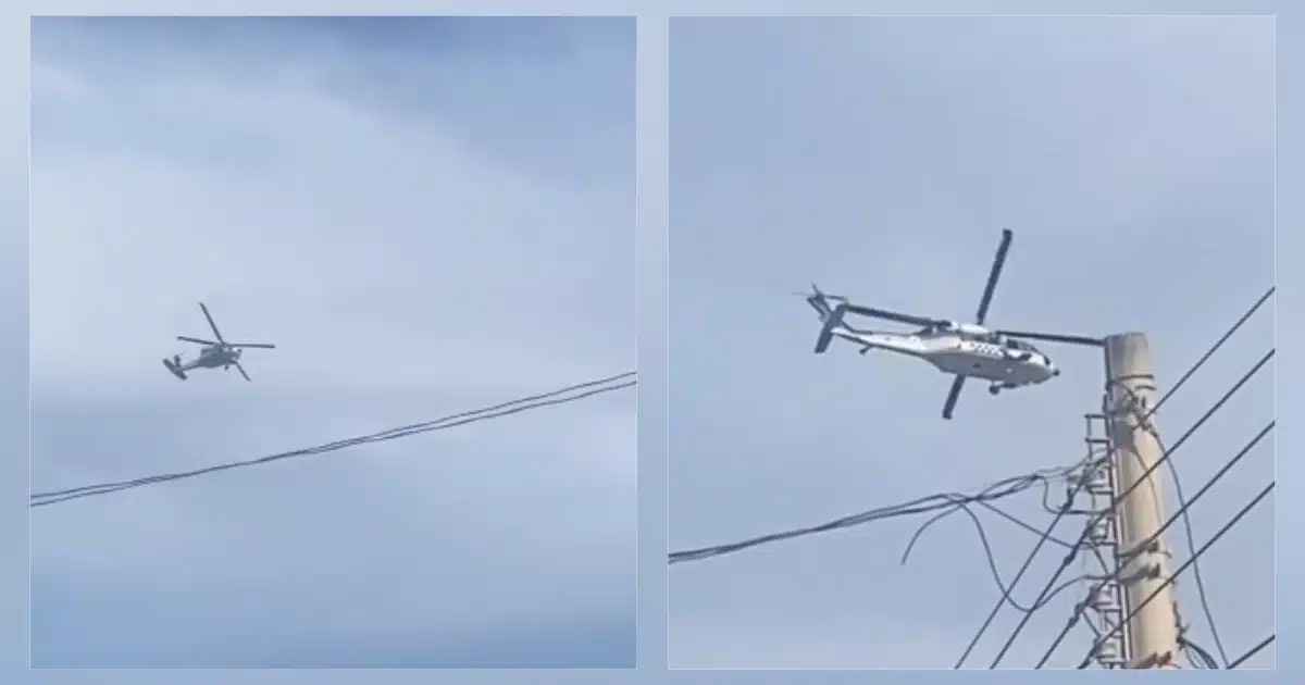 Imágenes extraídas del video donde se aprecia el helicóptero de la Guardia Nacional sobrevolando una zona del valle de El Carrizo