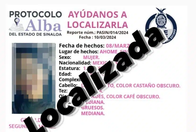 Localizada Griselda en Los Mochis