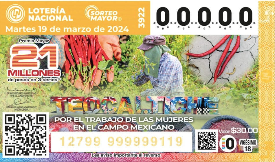 Cachito especial de la Lotenal que promueve el chile de árbol