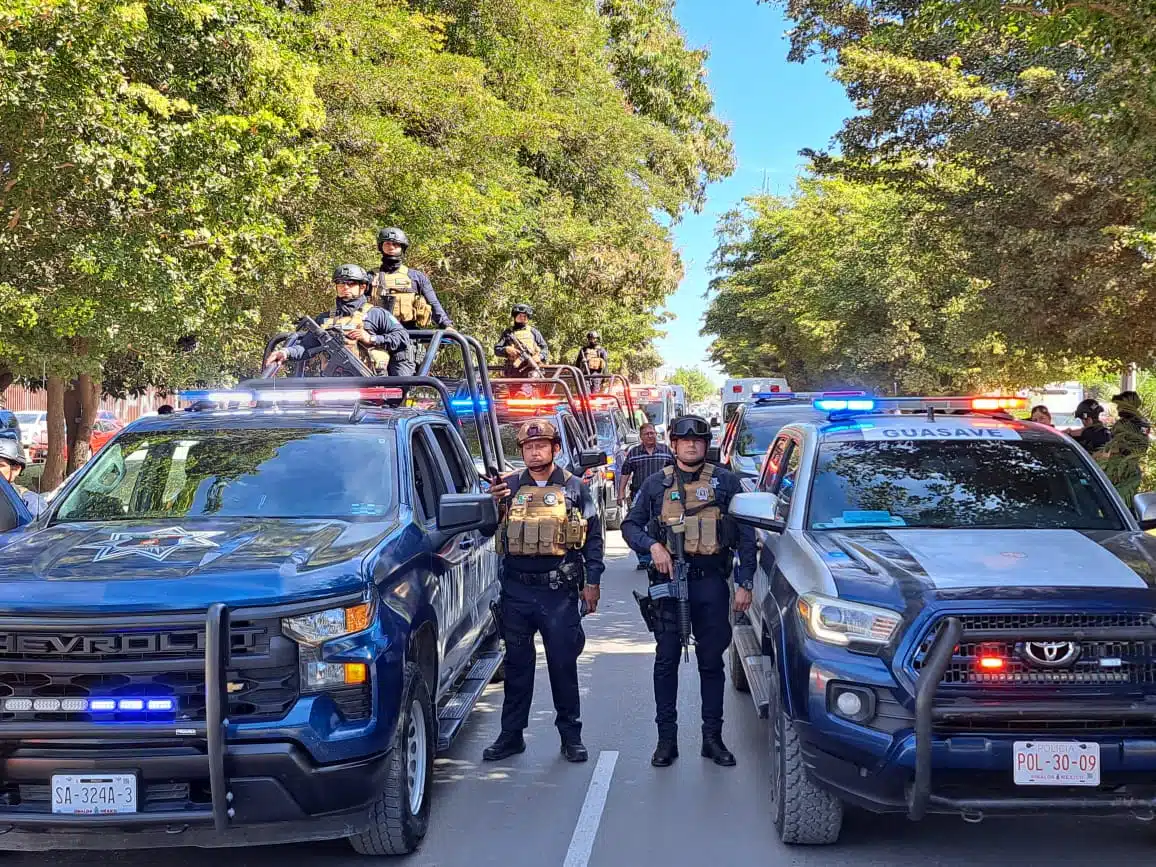 Policías estatales y municipales de Guasave en el arranque del operativo de seguridad Semana Santa 2024