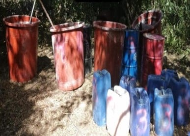 Tambos encontrados en un Narcolaboratorio en Badiraguato, Sinaloa