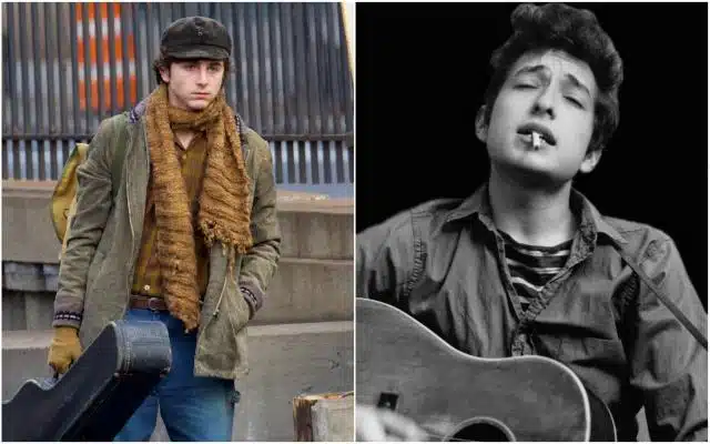 Timothée Chalamet luce como el cantante Bob Dylan