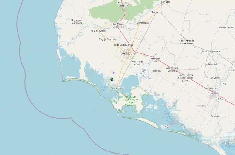 Punto del sismo en Los Mochis