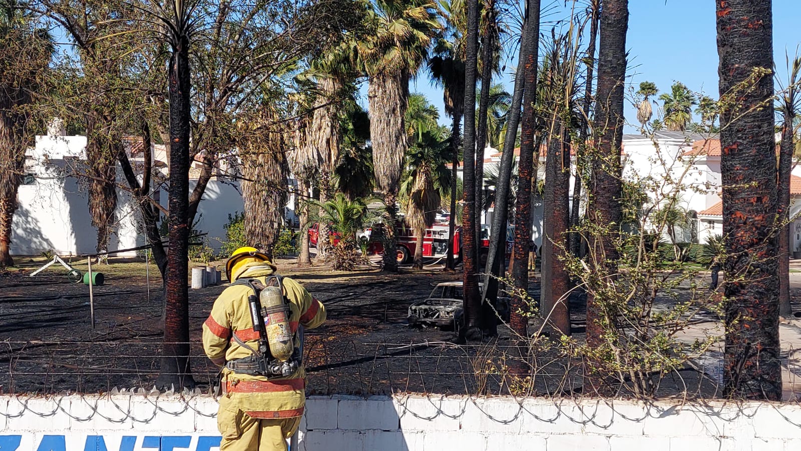 Cuerpos de emergencia tratan de sofocar el fuego.