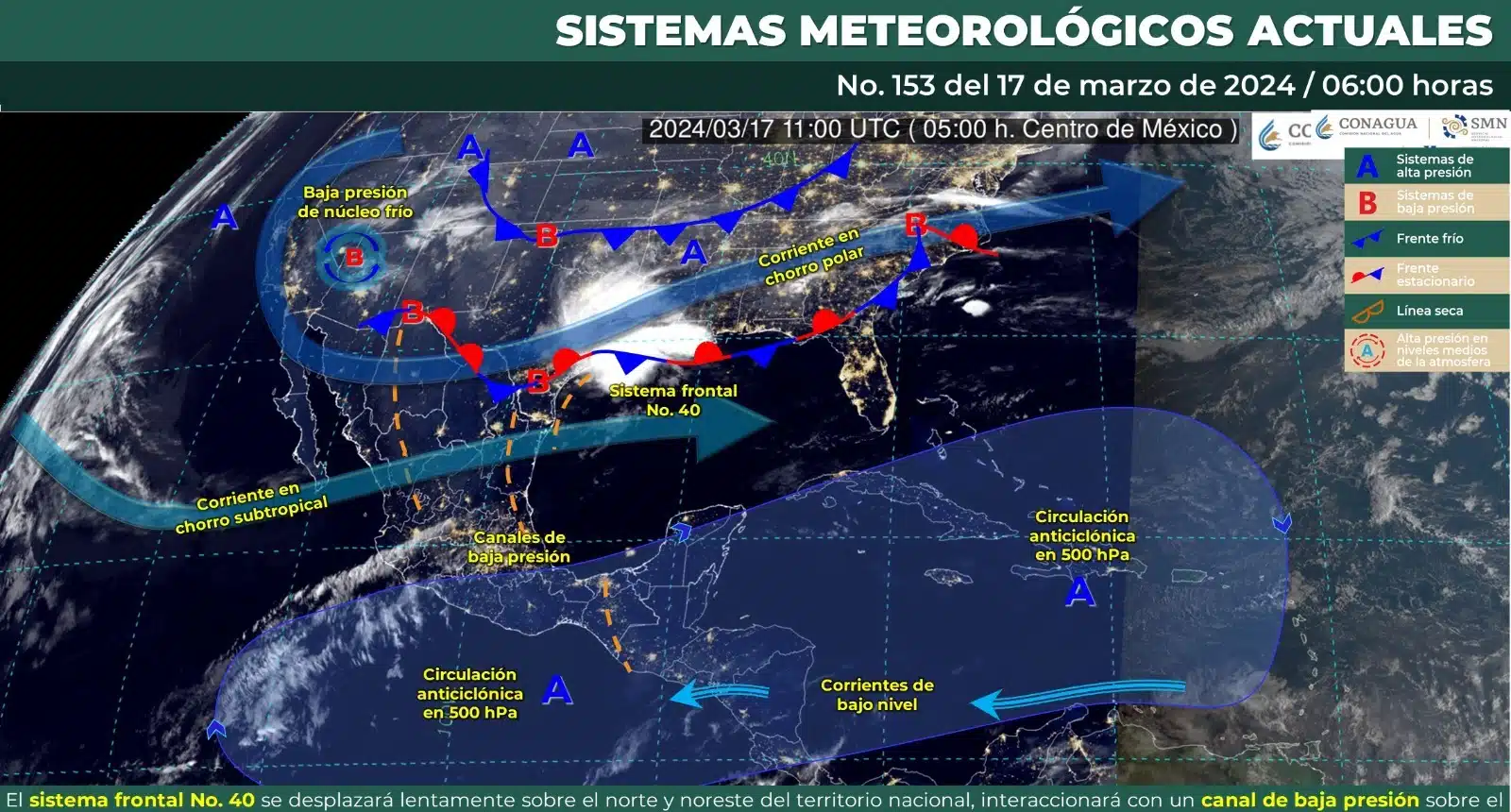 Mapa de México con sistemas pronosticados