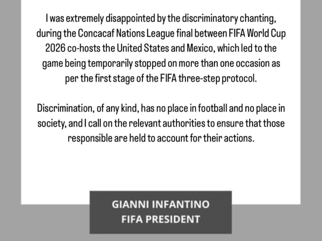 Comunicado del presidente de la FIFA, Gianni Infantino.