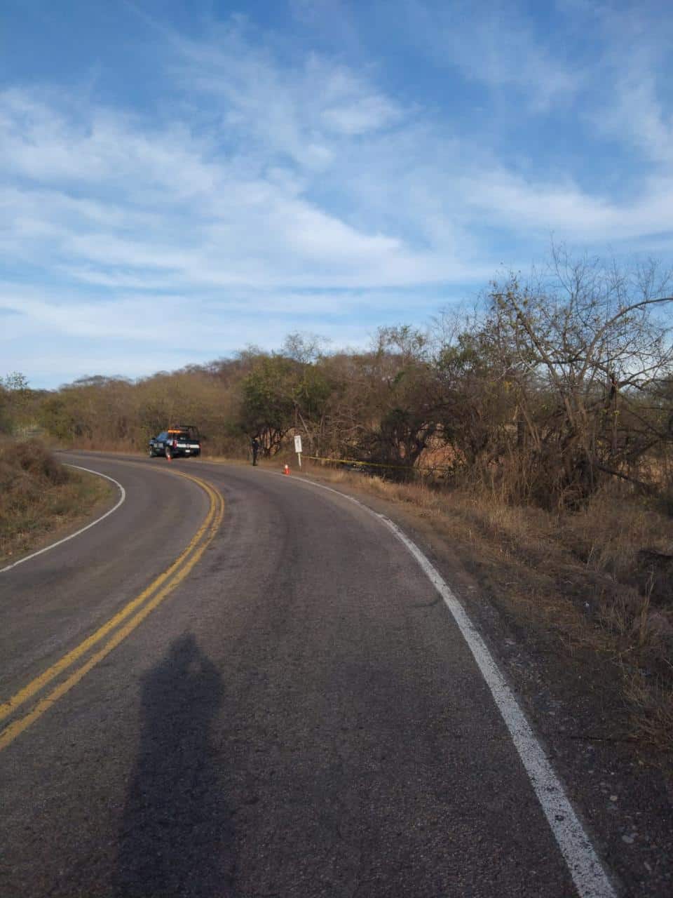 Zona acordonada a un costado de la carretera Coyotitán-San Ignacio