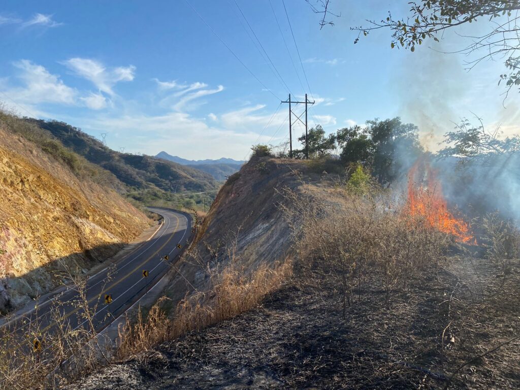 Inicio del incendio cerca de la autopista Mazatlán-Durango
