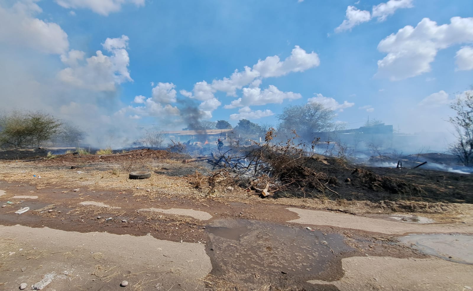 Incendio de maleza en un terreno