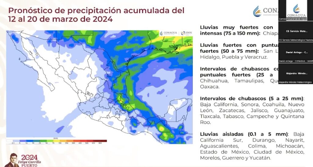 Mapa que muestra zona de lluvias en México