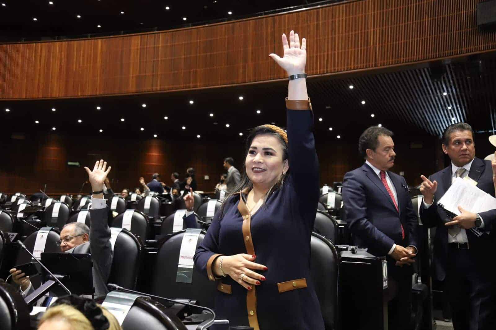 Ana Ayala Leyva levanta su brazo en Congreso