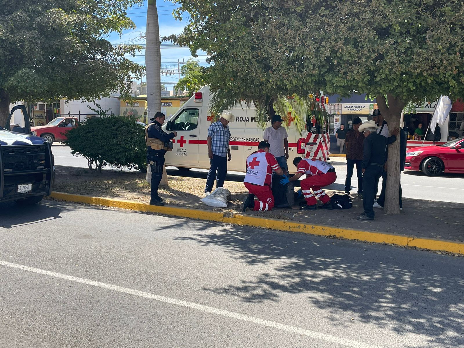Paramédicos de Cruz Roja auxiliando a la persona atropellada