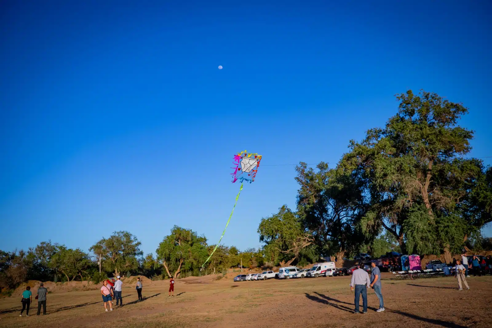 Participantes volando papalotes durante un concurso en Guasave