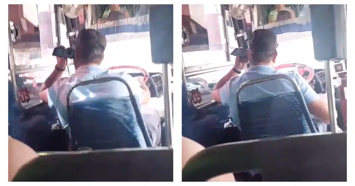 Imagenes donde se muestra al conductor del camión urbano esuchando mensajes de voz y soltando el volante