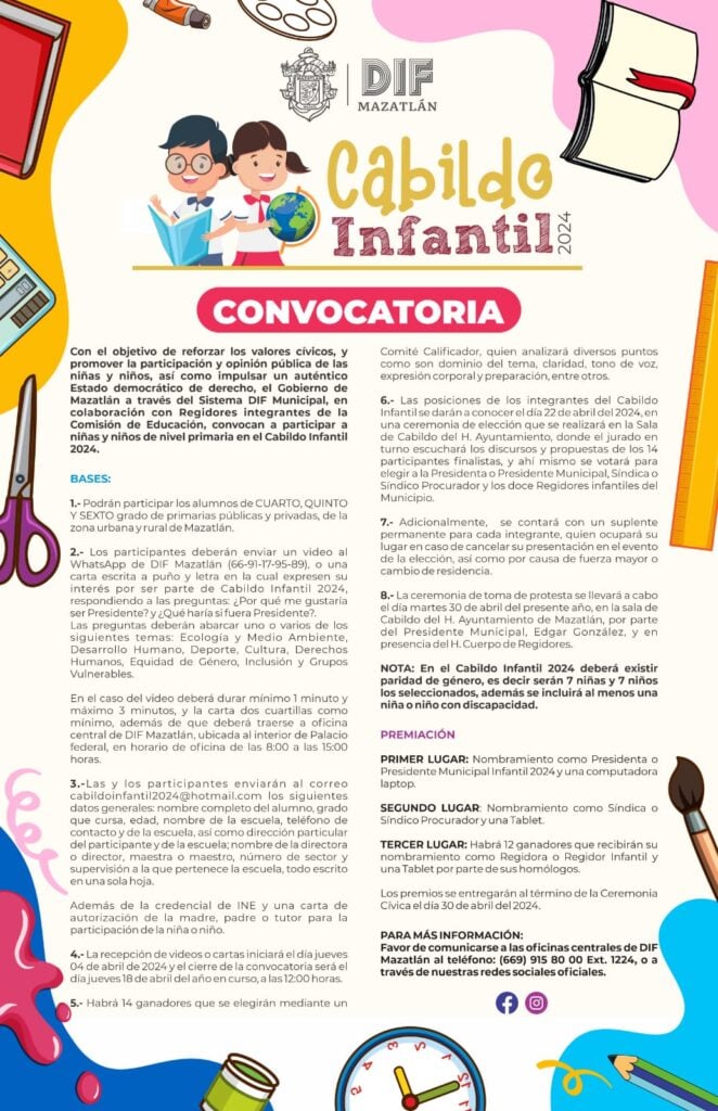 Convocatoria para formar parte del Cabildo Infantil de Mazatlán 2024