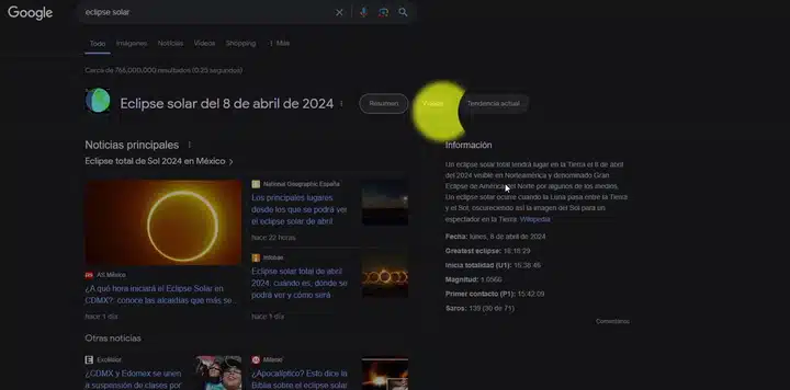 Eclipse total de sol en Google